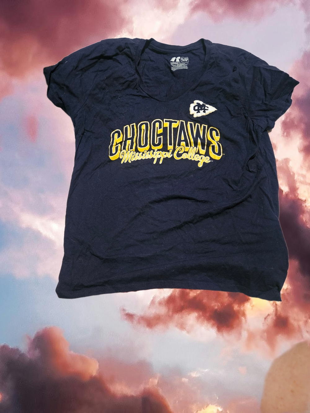 Russell Athletic Navy Short Sleeve Choctaws Graphic Tee with Yellow Print